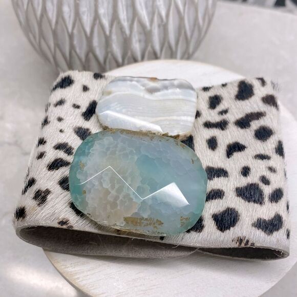 Gorgeous Animal Print Cuff Bracelet with Agates Texas Artisan Made - Picture 2 of 14
